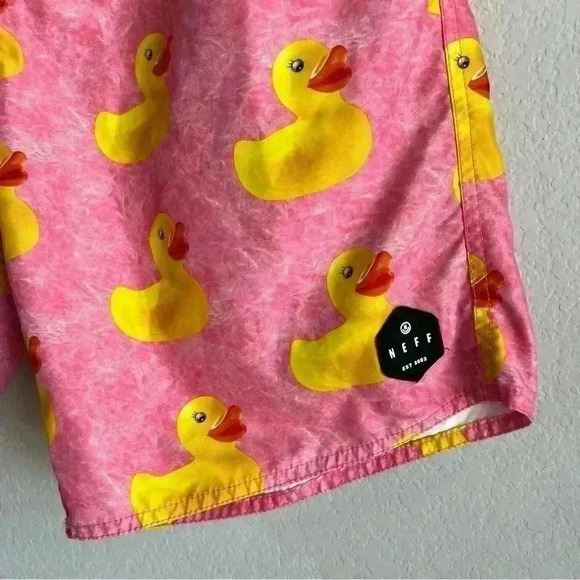 NEFF Men’s Pink Rubber Duckie Swim Board Shorts Size X-Large - Picture 6 of 11